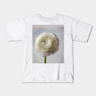 Soft Pastel White Ranunculus Flower Kids T-Shirt